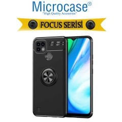 Microcase Realme C21 Focus Serisi Yüzük Standlı Silikon Kılıf - Siyah