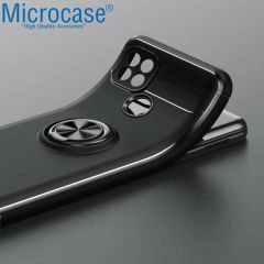 Microcase Realme C21 Focus Serisi Yüzük Standlı Silikon Kılıf - Siyah