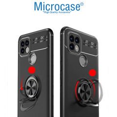 Microcase Realme C21 Focus Serisi Yüzük Standlı Silikon Kılıf - Siyah