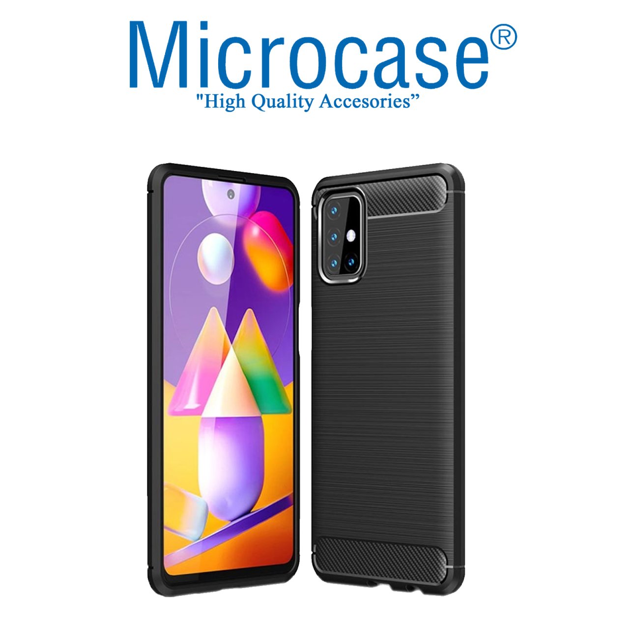 Samsung M31S Brushed Carbon Fiber Silikon Kılıf - Siyah