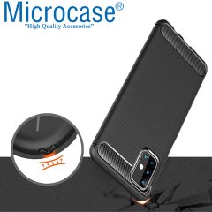 Samsung M31S Brushed Carbon Fiber Silikon Kılıf - Siyah