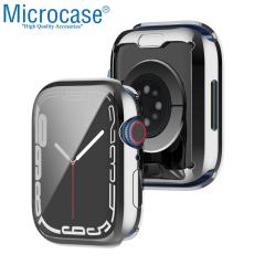 Microcase Apple Watch 7 45 mm Önü Kapalı Silikon Kılıf - Gümüş