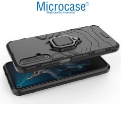 Microcase Huawei Honor 20 - Nova 5T Batman Serisi Yüzük Standlı Armor Kılıf - Siyah + Tempered Glass Cam Koruma