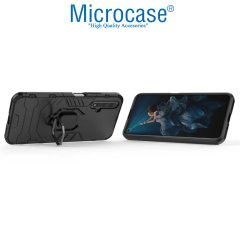 Microcase Huawei Honor 20 - Nova 5T Batman Serisi Yüzük Standlı Armor Kılıf - Siyah + Tempered Glass Cam Koruma