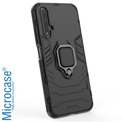 Microcase Huawei Honor 20 - Nova 5T Batman Serisi Yüzük Standlı Armor Kılıf - Siyah + Tempered Glass Cam Koruma