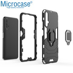 Microcase Huawei Honor 20 - Nova 5T Batman Serisi Yüzük Standlı Armor Kılıf - Siyah + Tempered Glass Cam Koruma