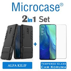 Microcase Oppo Reno Alfa Serisi Armor Standlı Perfect Koruma Kılıf + Tempered Glass Cam Koruma (SEÇENEKLİ)