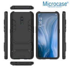 Microcase Oppo Reno Alfa Serisi Armor Standlı Perfect Koruma Kılıf + Tempered Glass Cam Koruma (SEÇENEKLİ)