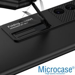 Microcase Samsung Galaxy S22 Ultra ile uyumlu Standlı Sert Plastik Mat Kılıf - AL3566