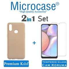 Microcase Samsung Galaxy A10s Premium Matte Silikon Kılıf + Tempered Glass Cam Koruma