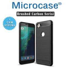 Google Pixel 2 Brushed Carbon Fiber Silikon TPU Kılıf + Cam