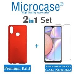 Microcase Samsung Galaxy A10s Premium Matte Silikon Kılıf + Tempered Glass Cam Koruma