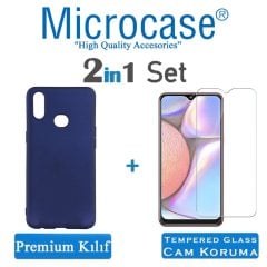 Microcase Samsung Galaxy A10s Premium Matte Silikon Kılıf + Tempered Glass Cam Koruma