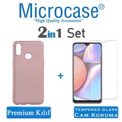 Microcase Samsung Galaxy A10s Premium Matte Silikon Kılıf + Tempered Glass Cam Koruma