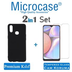 Microcase Samsung Galaxy A10s Premium Matte Silikon Kılıf + Tempered Glass Cam Koruma