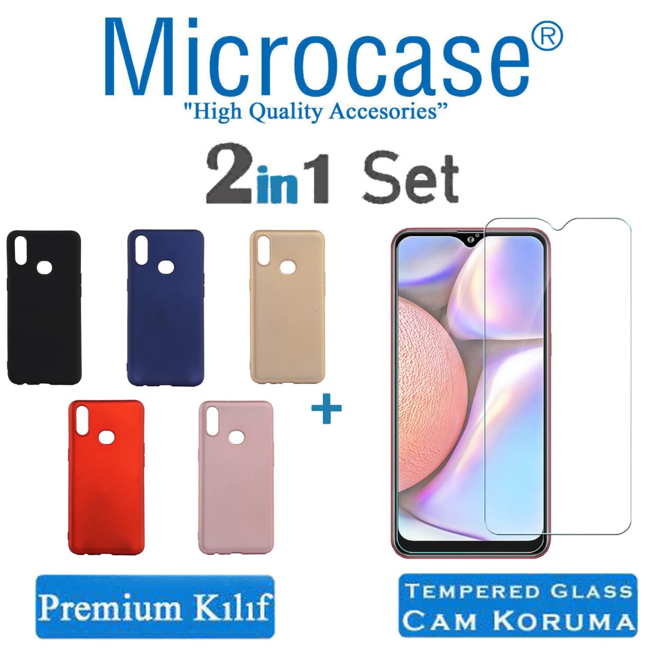 Microcase Samsung Galaxy A10s Premium Matte Silikon Kılıf + Tempered Glass Cam Koruma