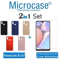 Microcase Samsung Galaxy A10s Premium Matte Silikon Kılıf + Tempered Glass Cam Koruma