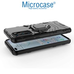 Microcase Huawei P40 Batman Serisi Yüzük Standlı Armor Kılıf - Siyah