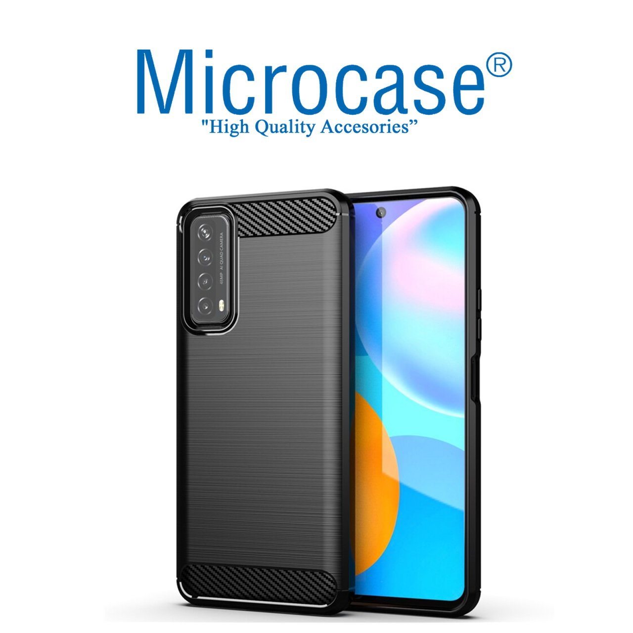 Huawei P Smart 2021 Brushed Carbon Fiber Silikon Kılıf