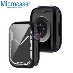Microcase Apple Watch 7 45 mm Önü Kapalı Silikon Kılıf - Siyah