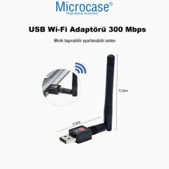 Microcase 2.4GHz 300 Mbps USB Wireless Adaptör WiFi Anten 15.5 cm - AL4221