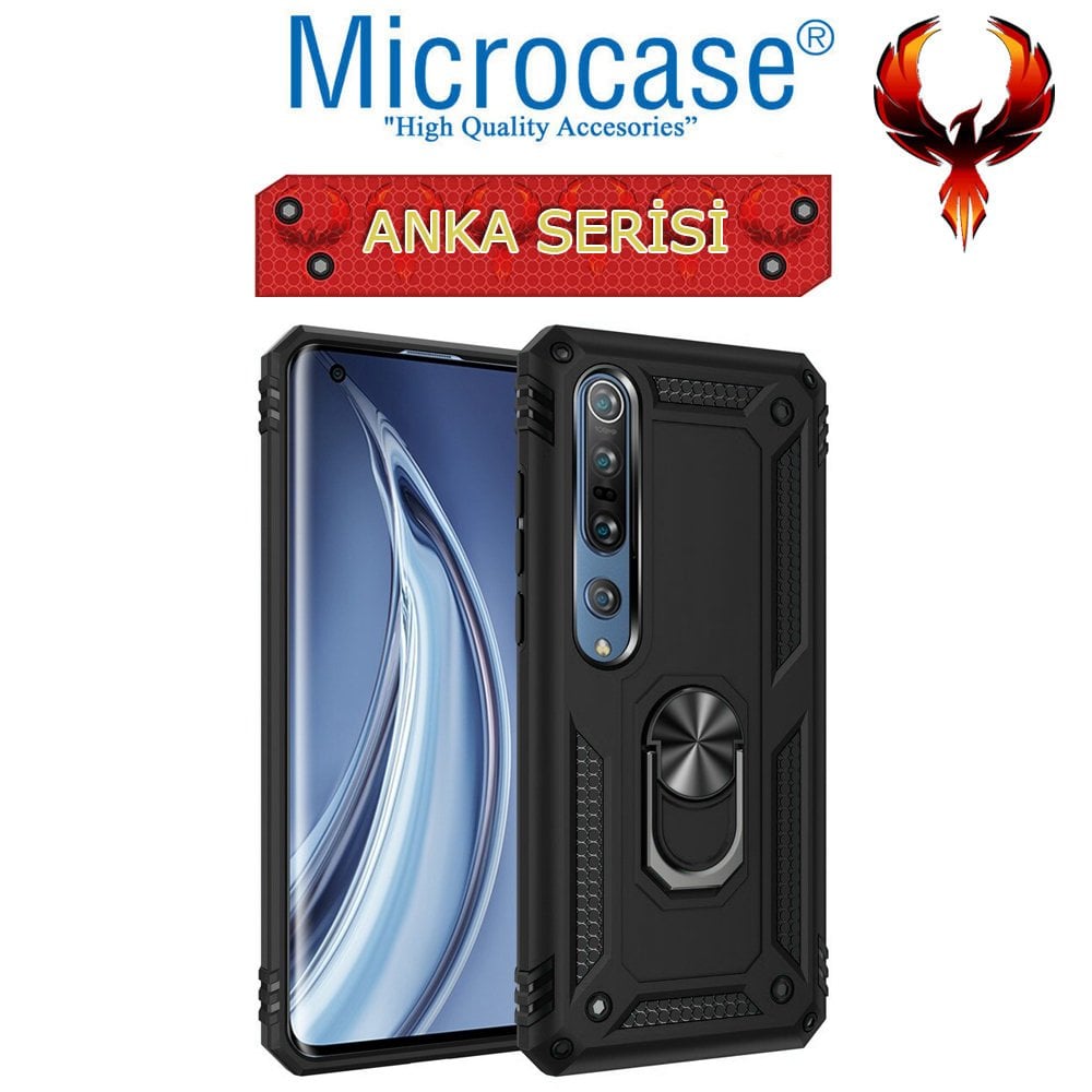 Microcase Xiaomi Mi 10 Anka Serisi Yüzük Standlı Armor Kılıf - Siyah