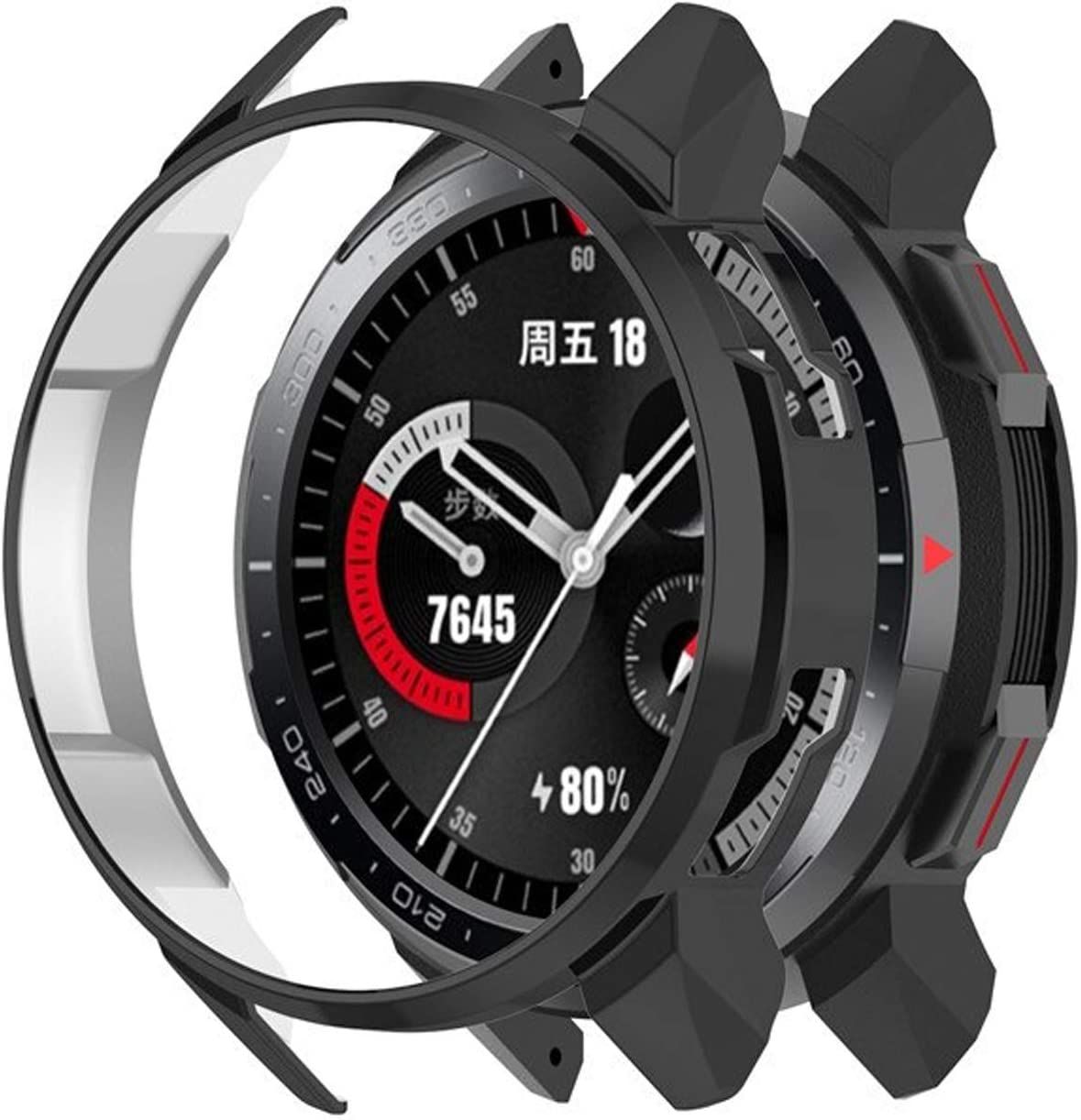 Microcase Honor Watch GS Pro Önü Açık Tasarım Sert Rubber Kılıf - Siyah