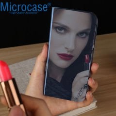 Microcase Realme 7 Aynalı Kapak Clear View Flip Cover Mirror Kılıf - Siyah