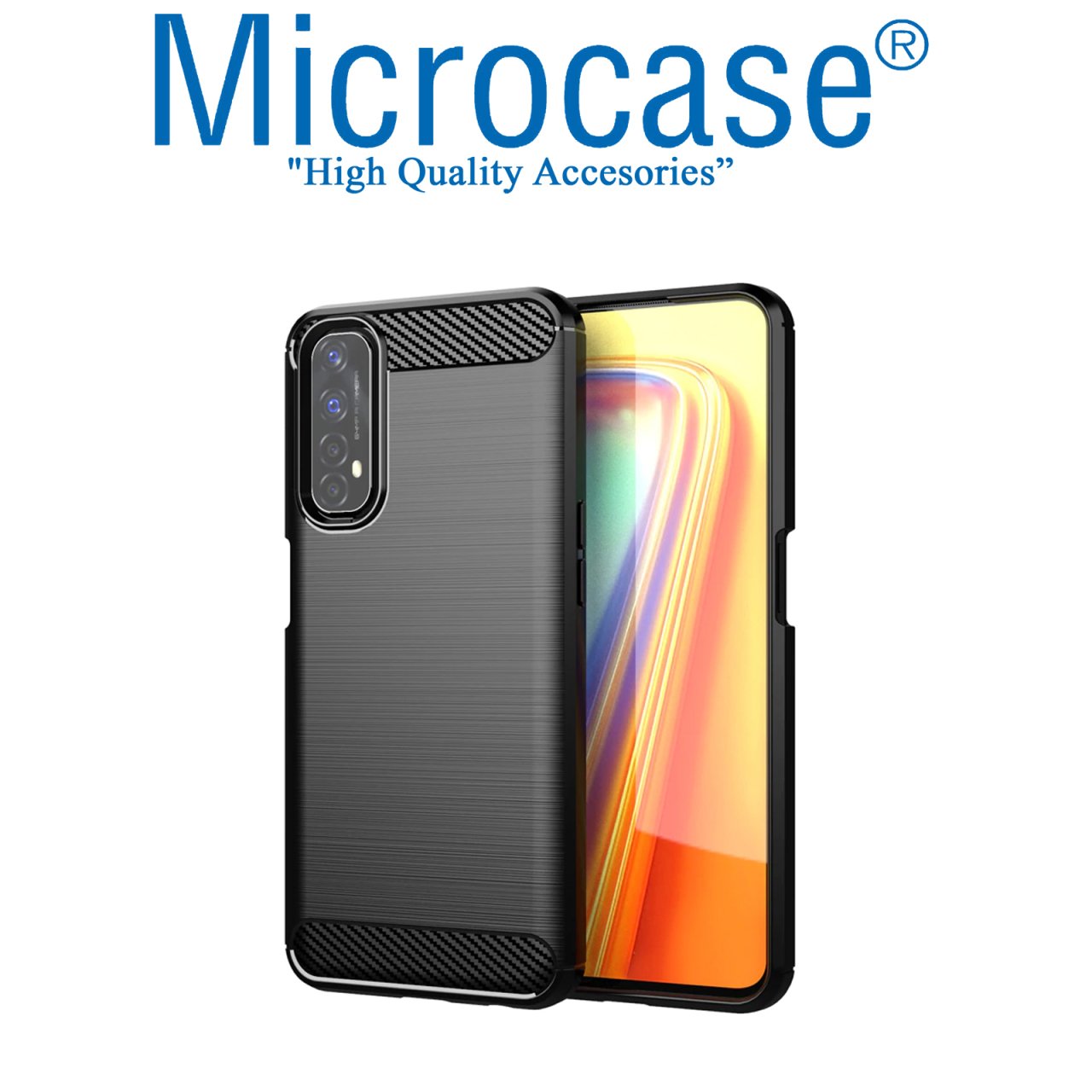 Realme 7 Brushed Carbon Fiber Silikon Kılıf - Siyah