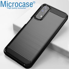 Realme 7 Brushed Carbon Fiber Silikon Kılıf - Siyah