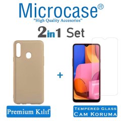 Microcase Samsung Galaxy A20s Premium Matte Silikon Kılıf + Tempered Glass Cam Koruma