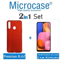 Microcase Samsung Galaxy A20s Premium Matte Silikon Kılıf + Tempered Glass Cam Koruma