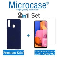 Microcase Samsung Galaxy A20s Premium Matte Silikon Kılıf + Tempered Glass Cam Koruma