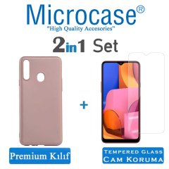 Microcase Samsung Galaxy A20s Premium Matte Silikon Kılıf + Tempered Glass Cam Koruma