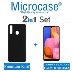 Microcase Samsung Galaxy A20s Premium Matte Silikon Kılıf + Tempered Glass Cam Koruma