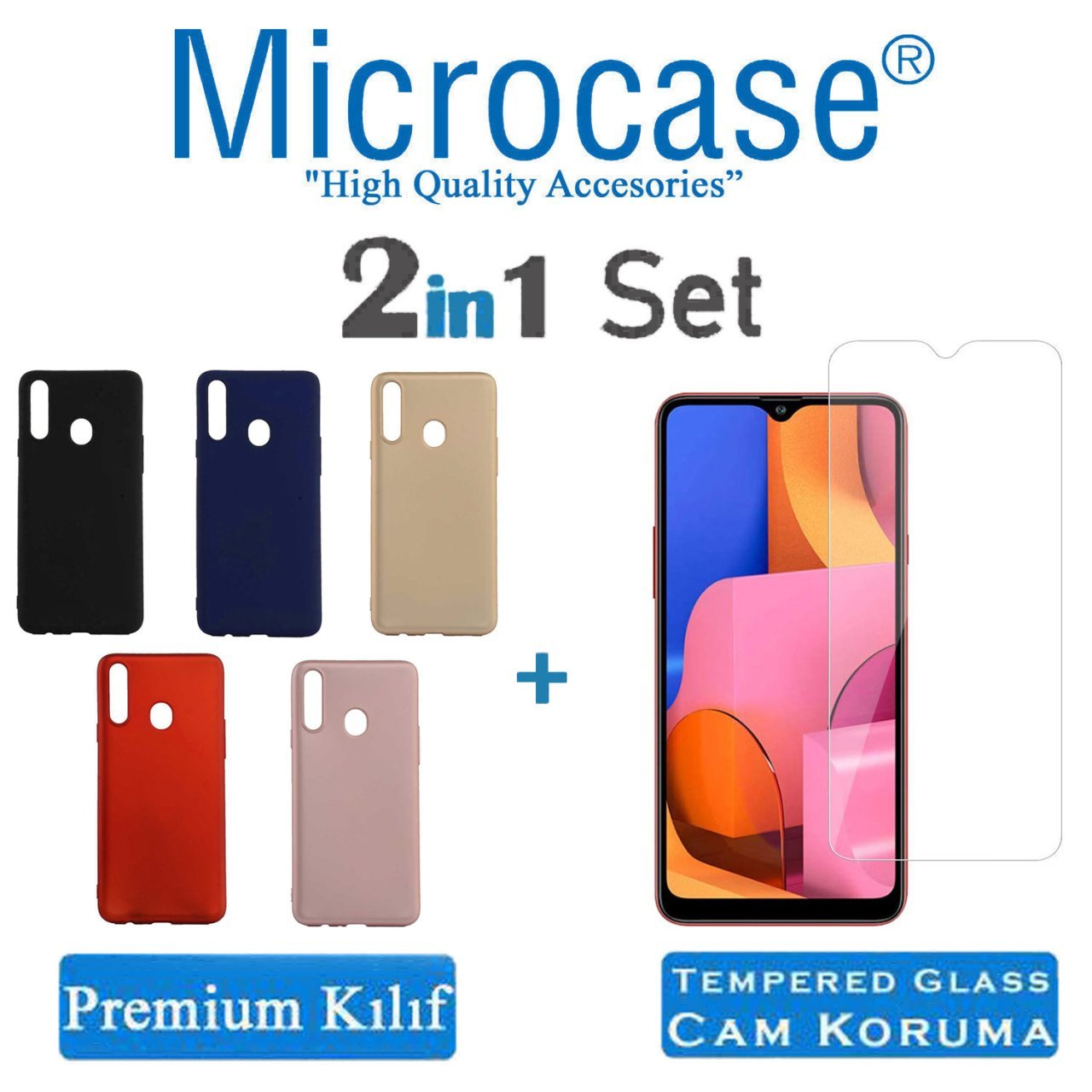 Microcase Samsung Galaxy A20s Premium Matte Silikon Kılıf + Tempered Glass Cam Koruma