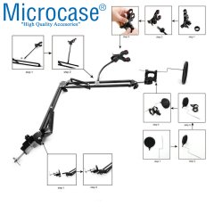 3in1 Hareketli Mikrofon Standı + Pop Filtre + Telefon Tutucu - AL2552