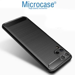 Microcase Samsung Galaxy M32 Brushed Carbon Fiber Silikon Kılıf - Siyah