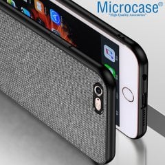 Microcase iPhone SE 2020 Fabrik Serisi Kumaş ve Deri Desen Kılıf - Gri