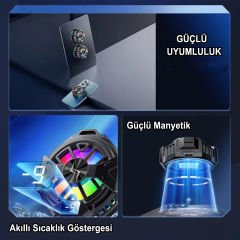 Microcase  P60 USB'den 2in 1  Manyetik Arka-Klipsli Dijital Göstergeli RGB Işıklı  Cep Telefonu Soğutucu Fan - AL4407