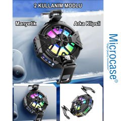 Microcase  P60 USB'den 2in 1  Manyetik Arka-Klipsli Dijital Göstergeli RGB Işıklı  Cep Telefonu Soğutucu Fan - AL4407