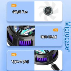 Microcase  S10 Manyetik RGB Işıklı Hızlı Soğutma Sessiz  Taşınabilir  Cep Telefonu Soğutucu Fan - AL4409