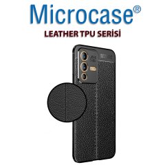 Microcase Vivo V23 5G Leather Serisi Deri Efekt Silikon Kılıf - Siyah