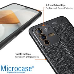 Microcase Vivo V23 5G Leather Serisi Deri Efekt Silikon Kılıf - Siyah