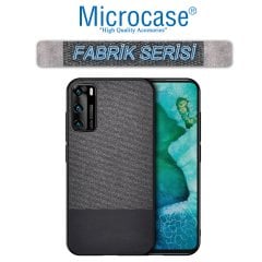 Microcase Huawei P40 Fabrik Serisi Kumaş ve Deri Desen Kılıf - Siyah