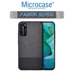 Microcase Huawei P40 Fabrik Serisi Kumaş ve Deri Desen Kılıf - Siyah