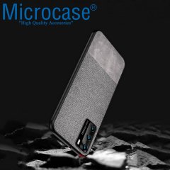 Microcase Huawei P40 Fabrik Serisi Kumaş ve Deri Desen Kılıf - Gri