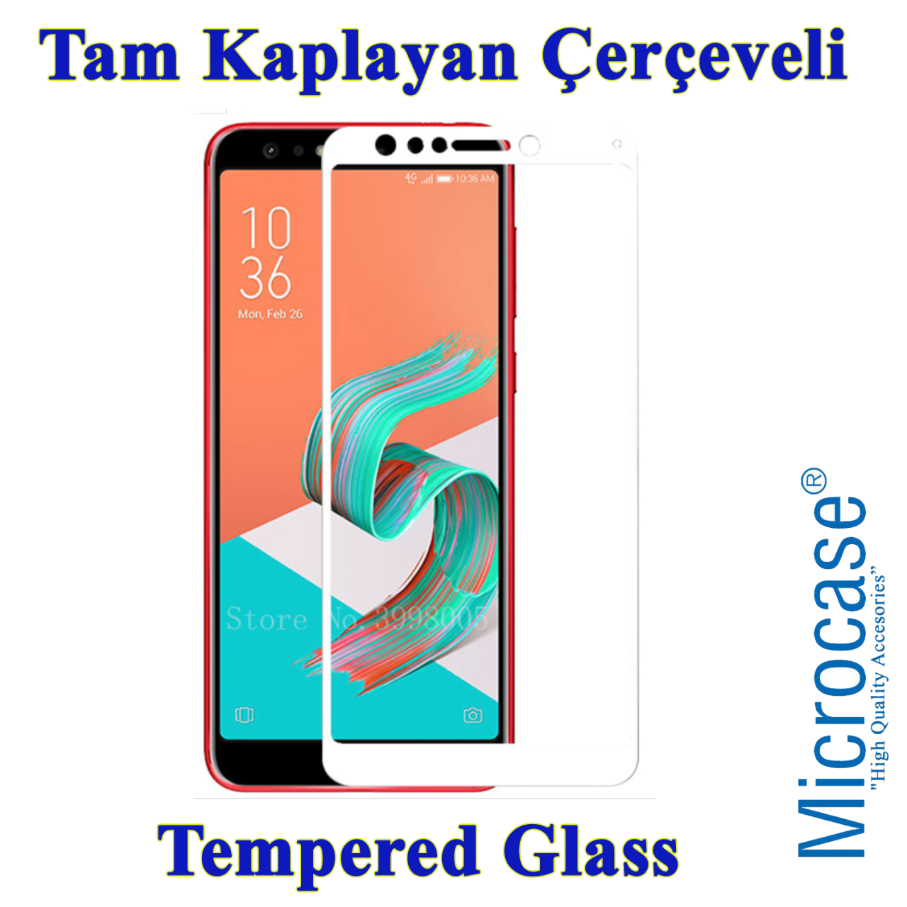 Zenfone 5 Lite Tam Kaplayan Çerçeveli Tempered Ekran Koruma-BEYAZ