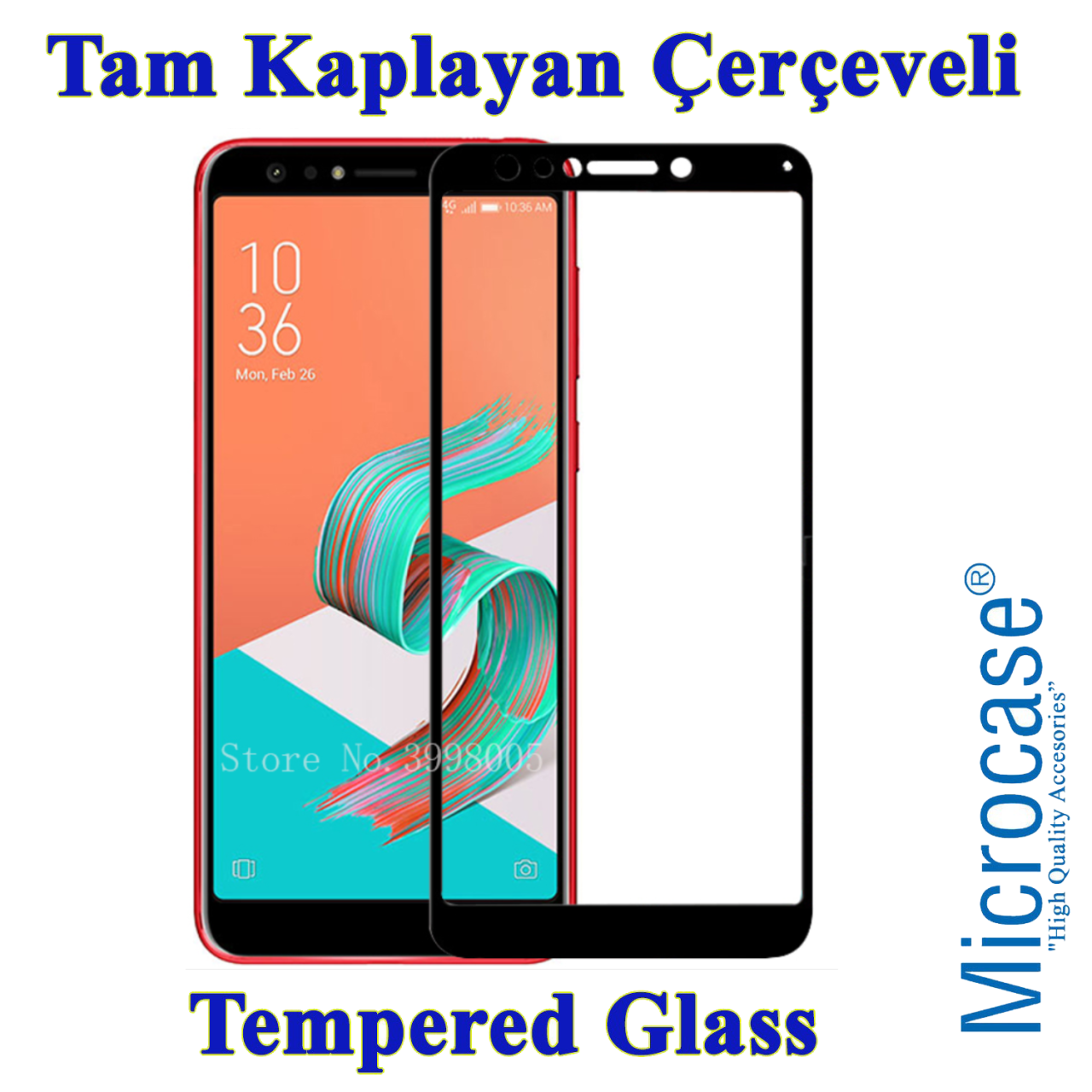 Zenfone 5 Lite Tam Kaplayan Çerçeveli Tempered Ekran Koruma-SİYAH