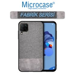 Microcase Huawei P40 Lite Fabrik Serisi Kumaş ve Deri Desen Kılıf - Gri + Tempered Glass Cam Koruma